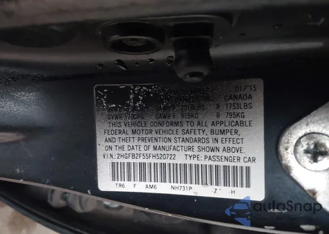 2015 Honda Civic Lx из США, поврежденный, VIN 2HGFB2F55FH520722